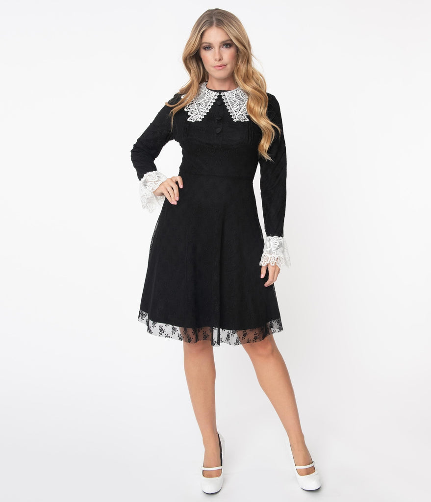 lace collar black dress