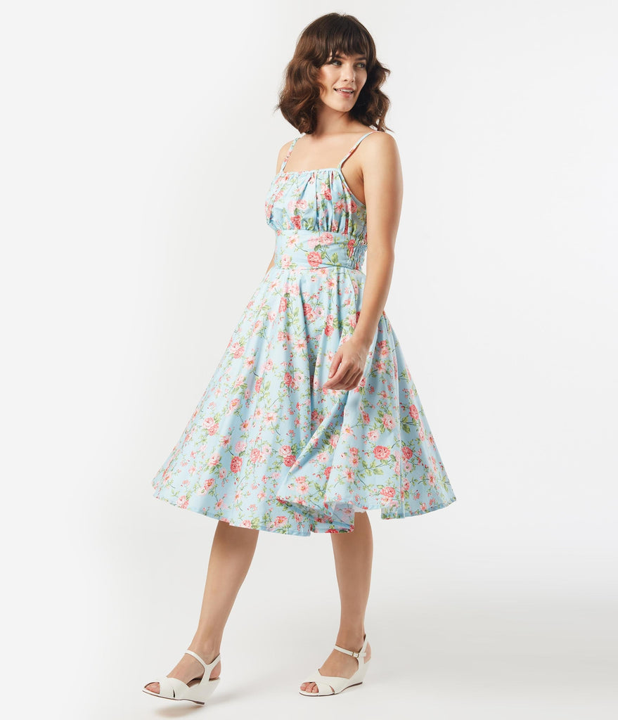 blue floral swing dress