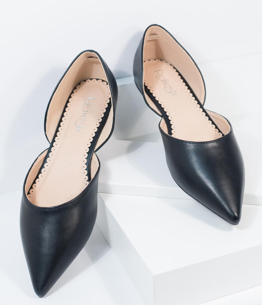 Black Leatherette Pointed Toe Flats 