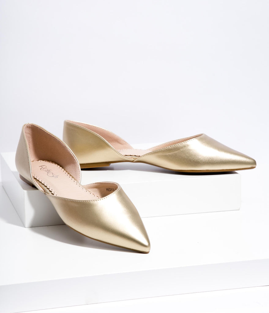 Gold Leatherette Pointed Toe Flats 