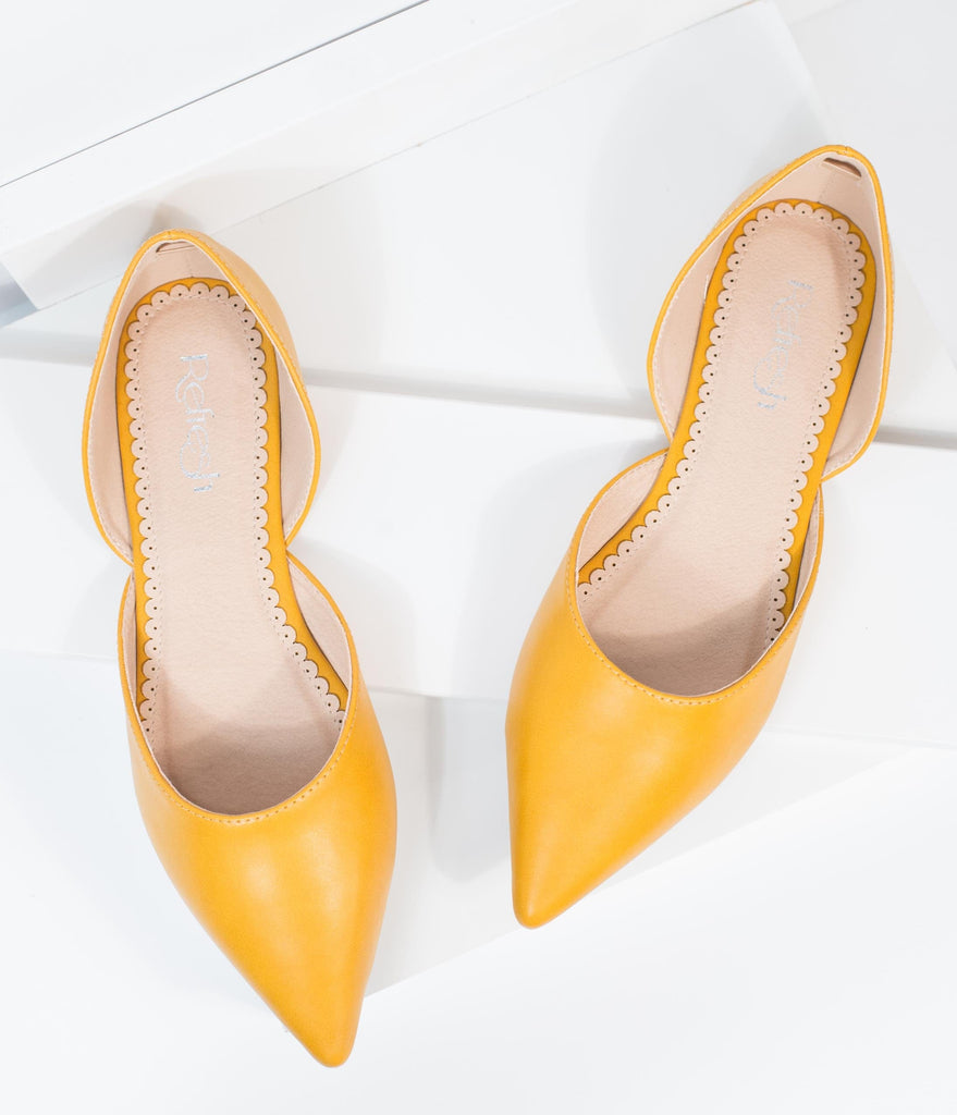 Mustard Leatherette Pointed Toe Flats 