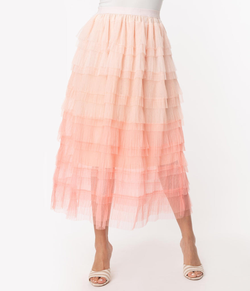 pink tulle midi skirt