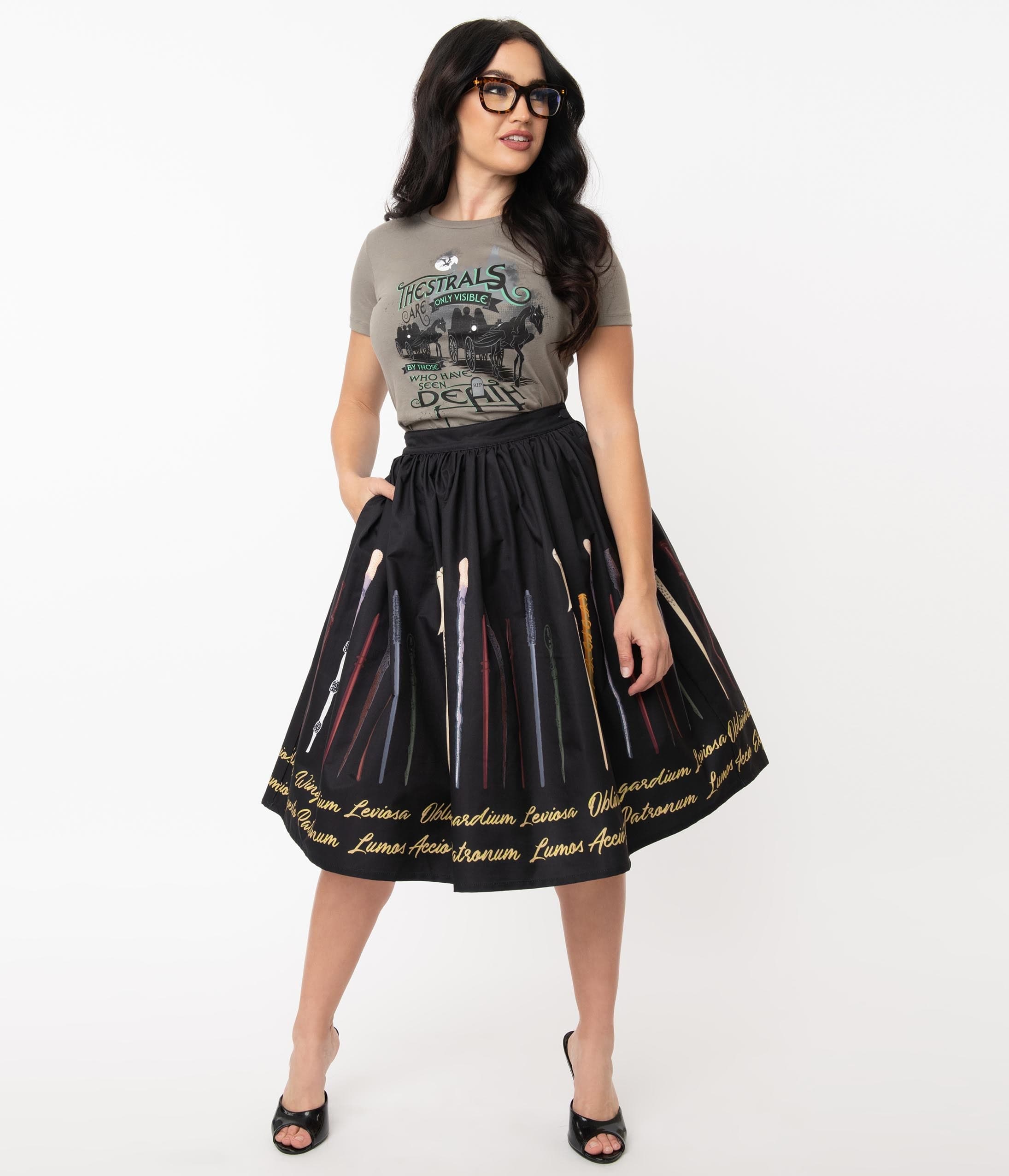 

Harry Potter X Unique Vintage Wands & Spells Gellar Swing Skirt