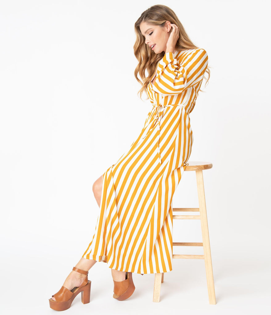 yellow and white striped maxi dress