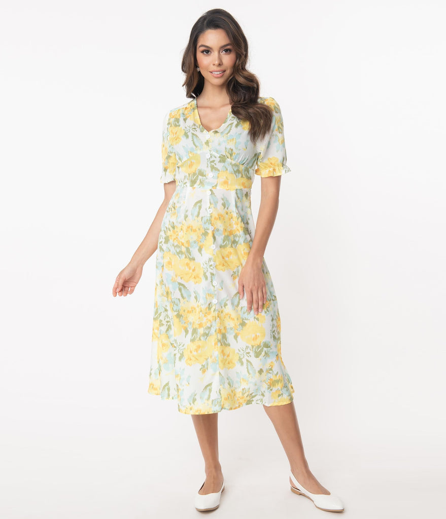 yellow floral dress midi