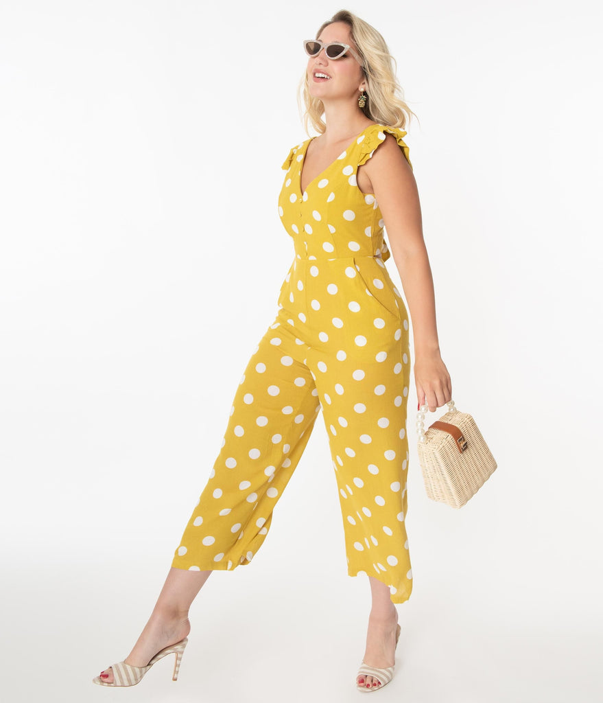 yellow polka dot jumpsuit