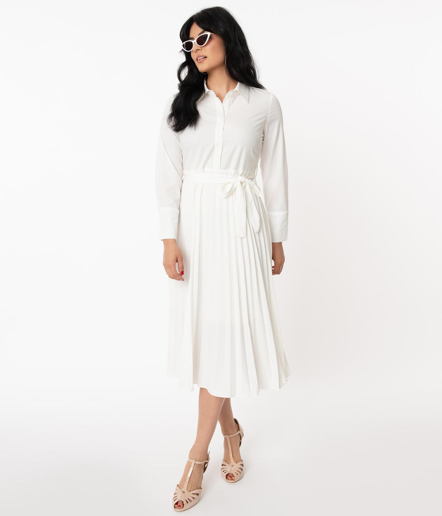 white midi pleated dress