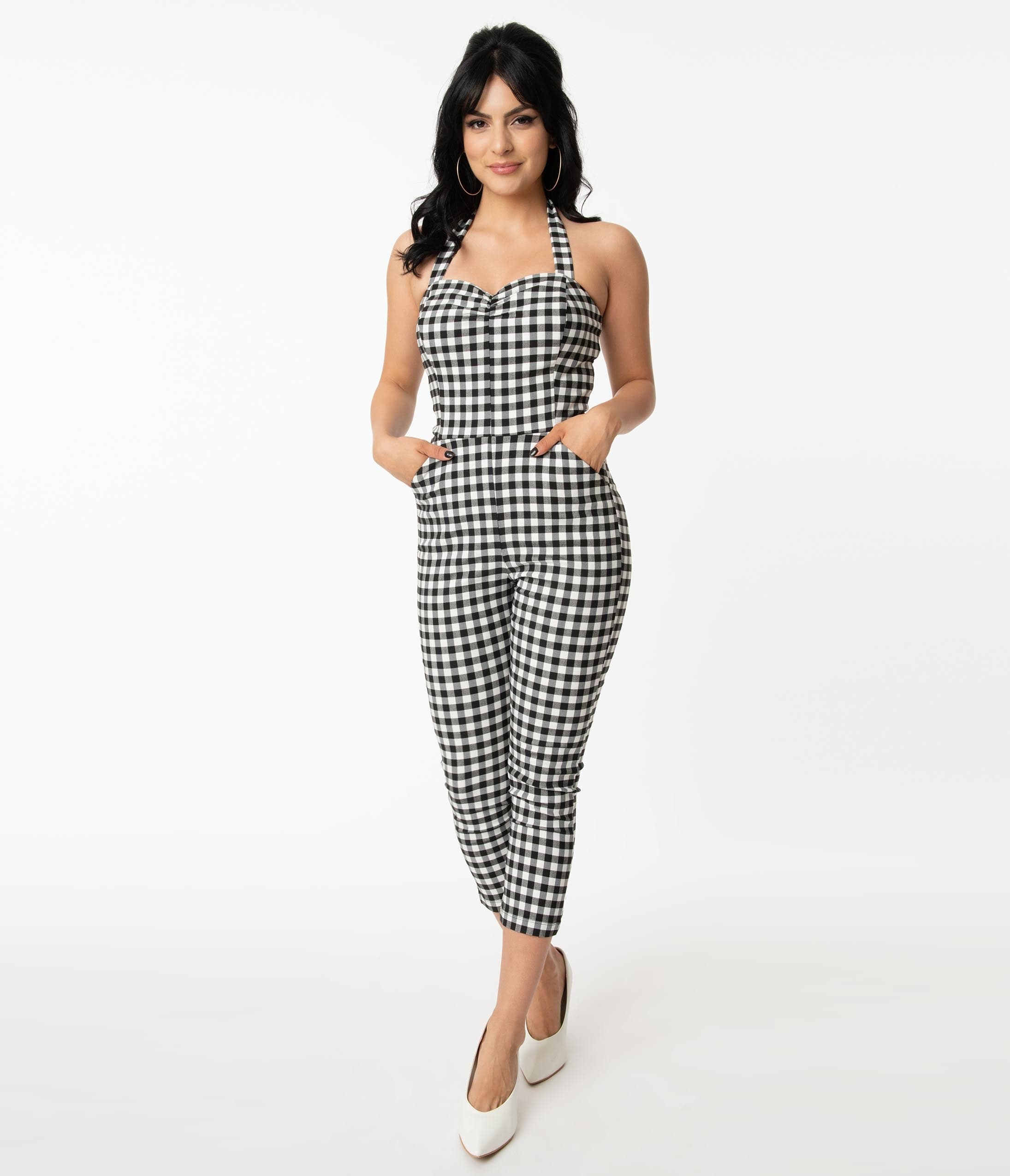 black and white gingham jumpsuit