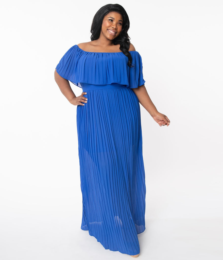 royal blue pleated maxi dress