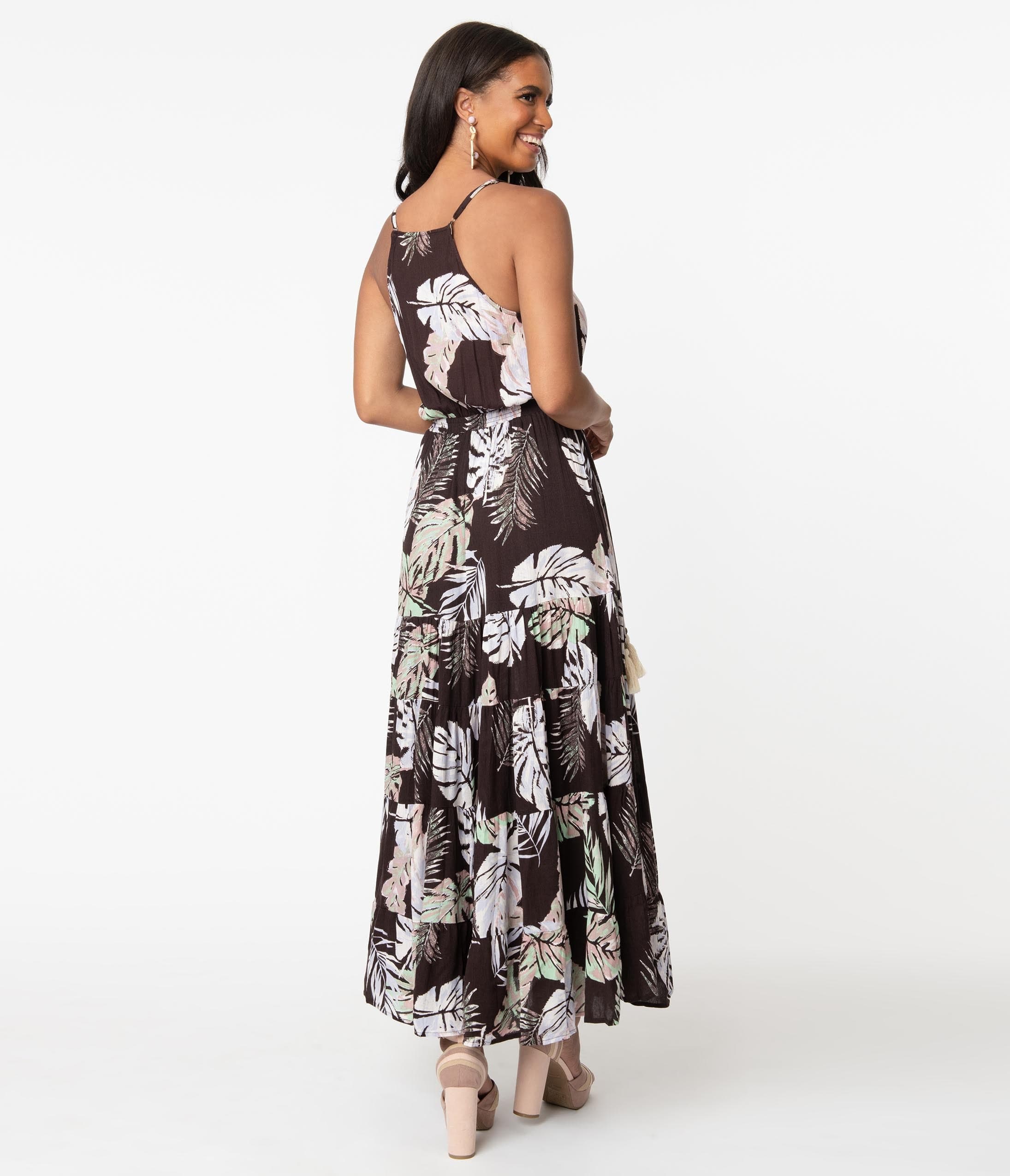 black tropical print dress