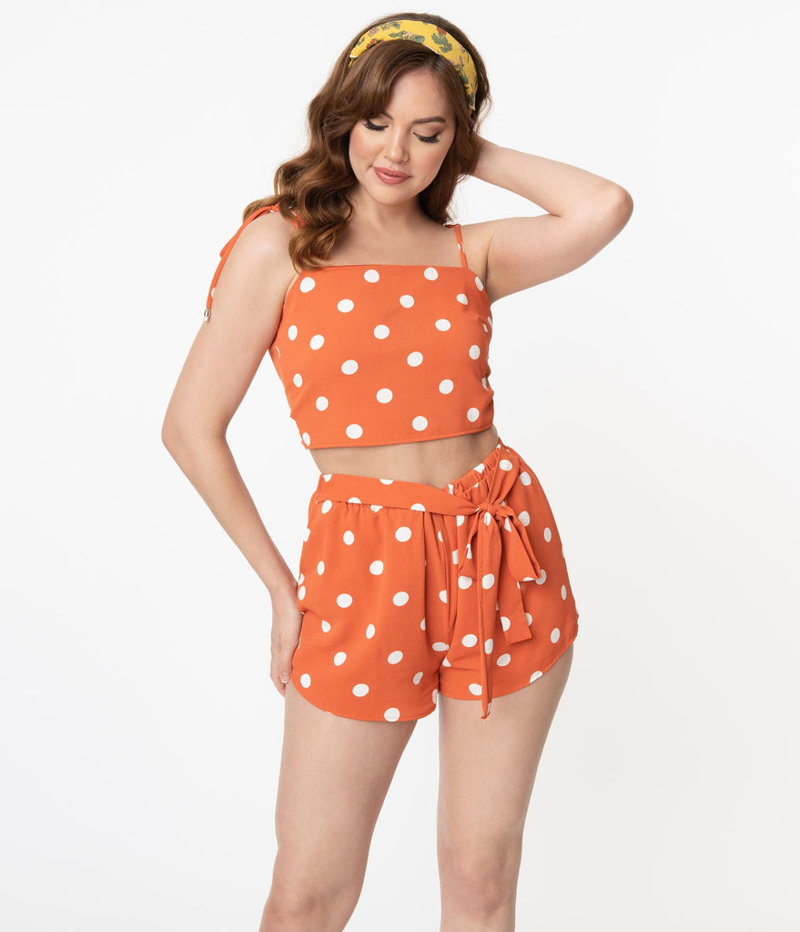 orange and white polka dot dress