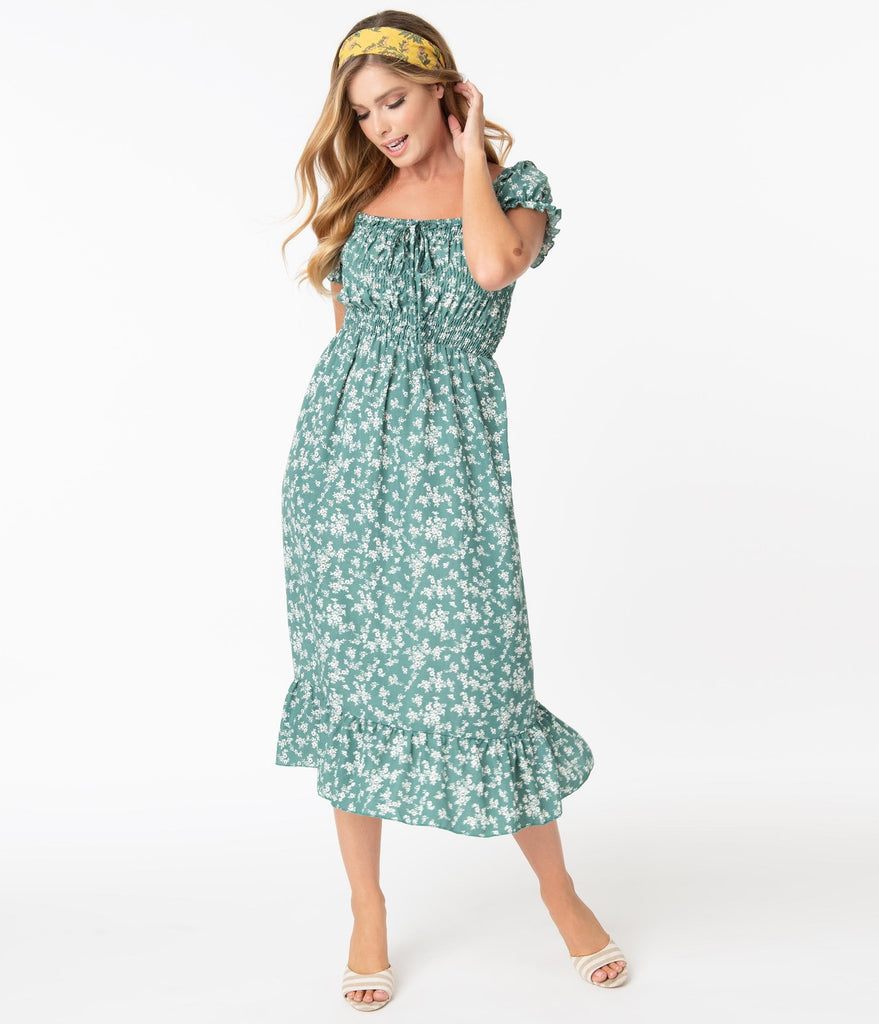 green midi floral dress