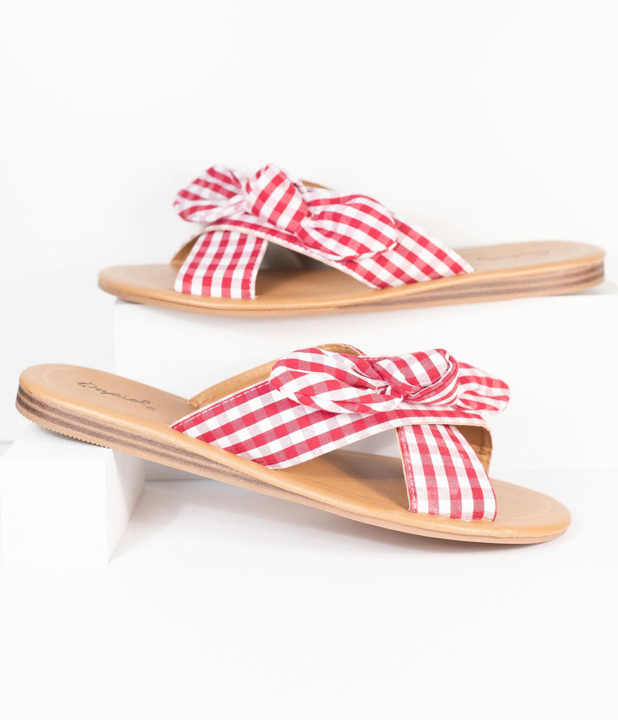 red gingham sandals