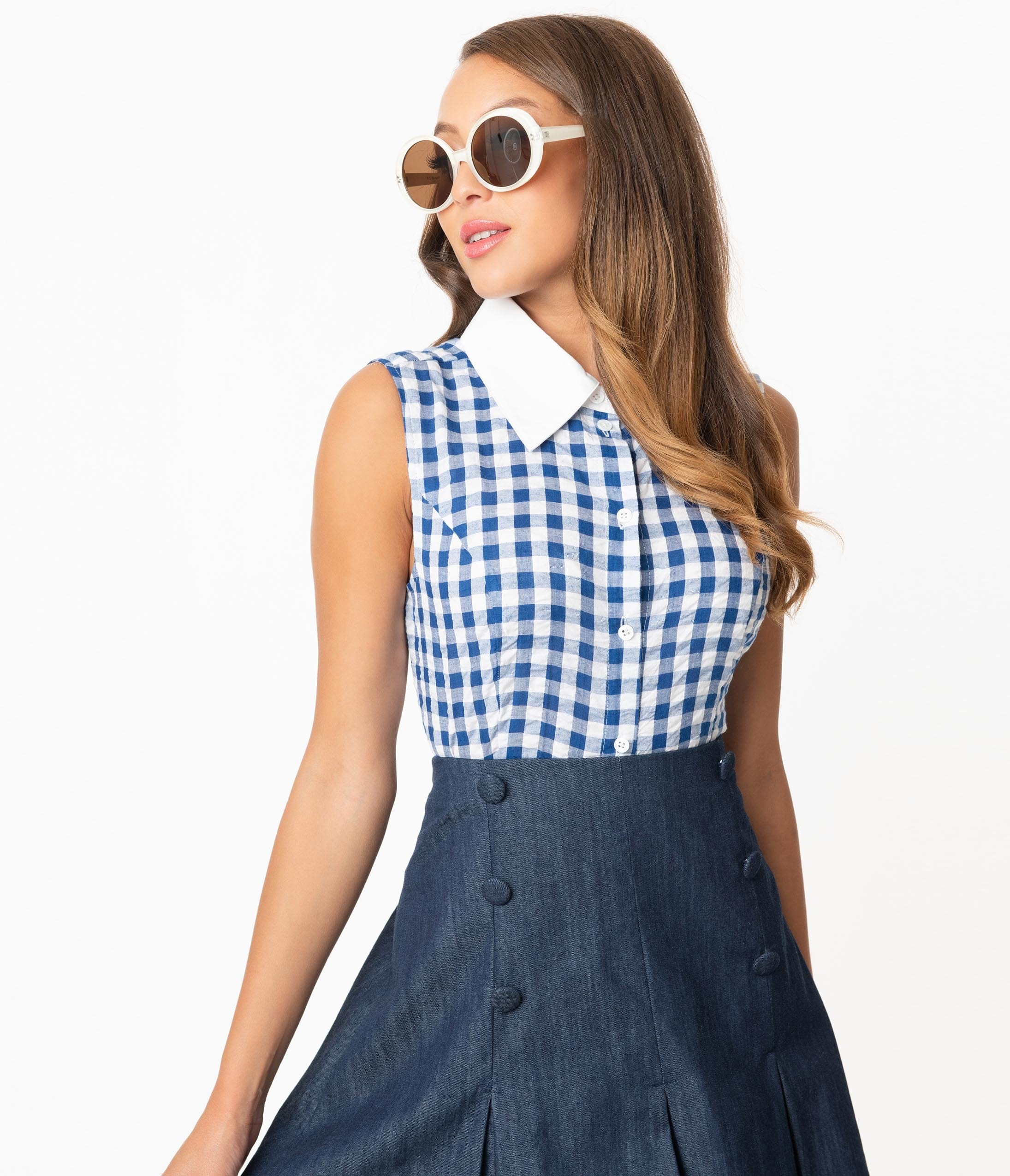 

Smak Parlour Blue & White Gingham Go-Getter Blouse