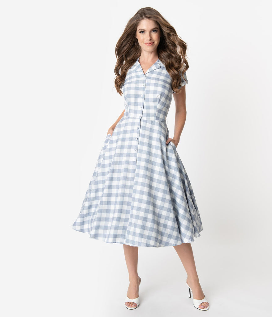 blue gingham swing dress