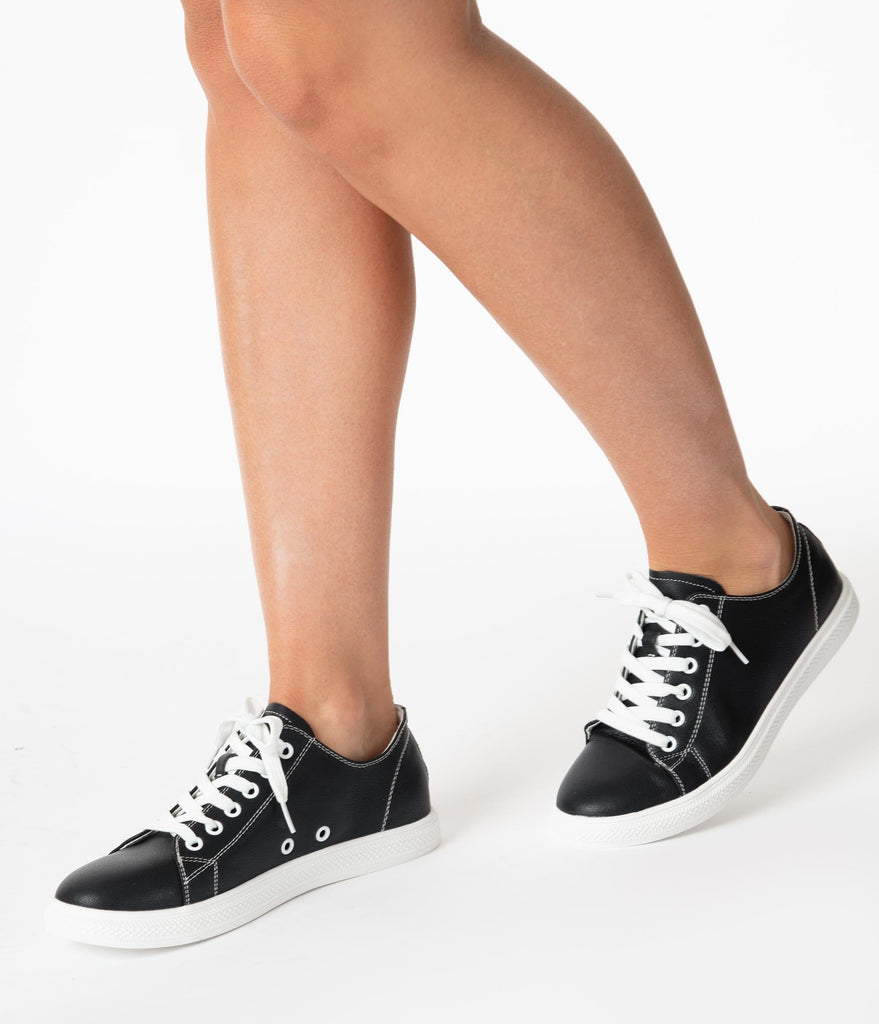 black leatherette lace up sneaker