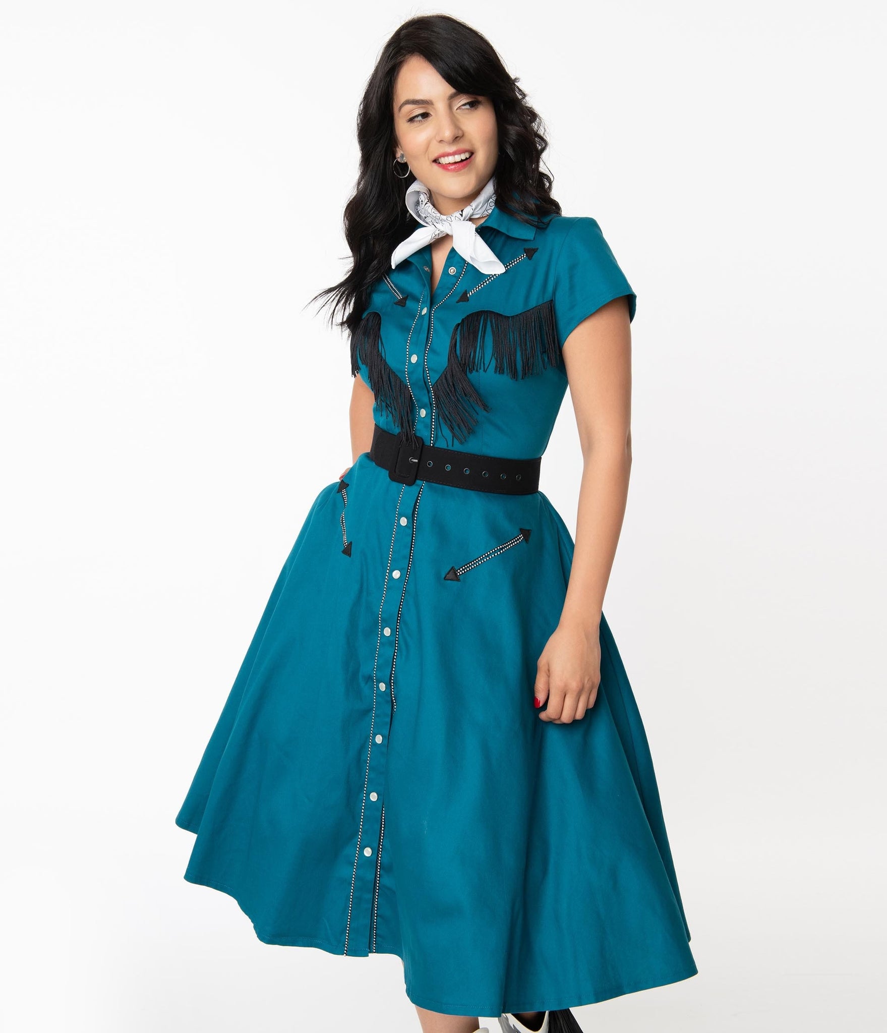 Unique Vintage 1950s Teal Madeline Swing Dress