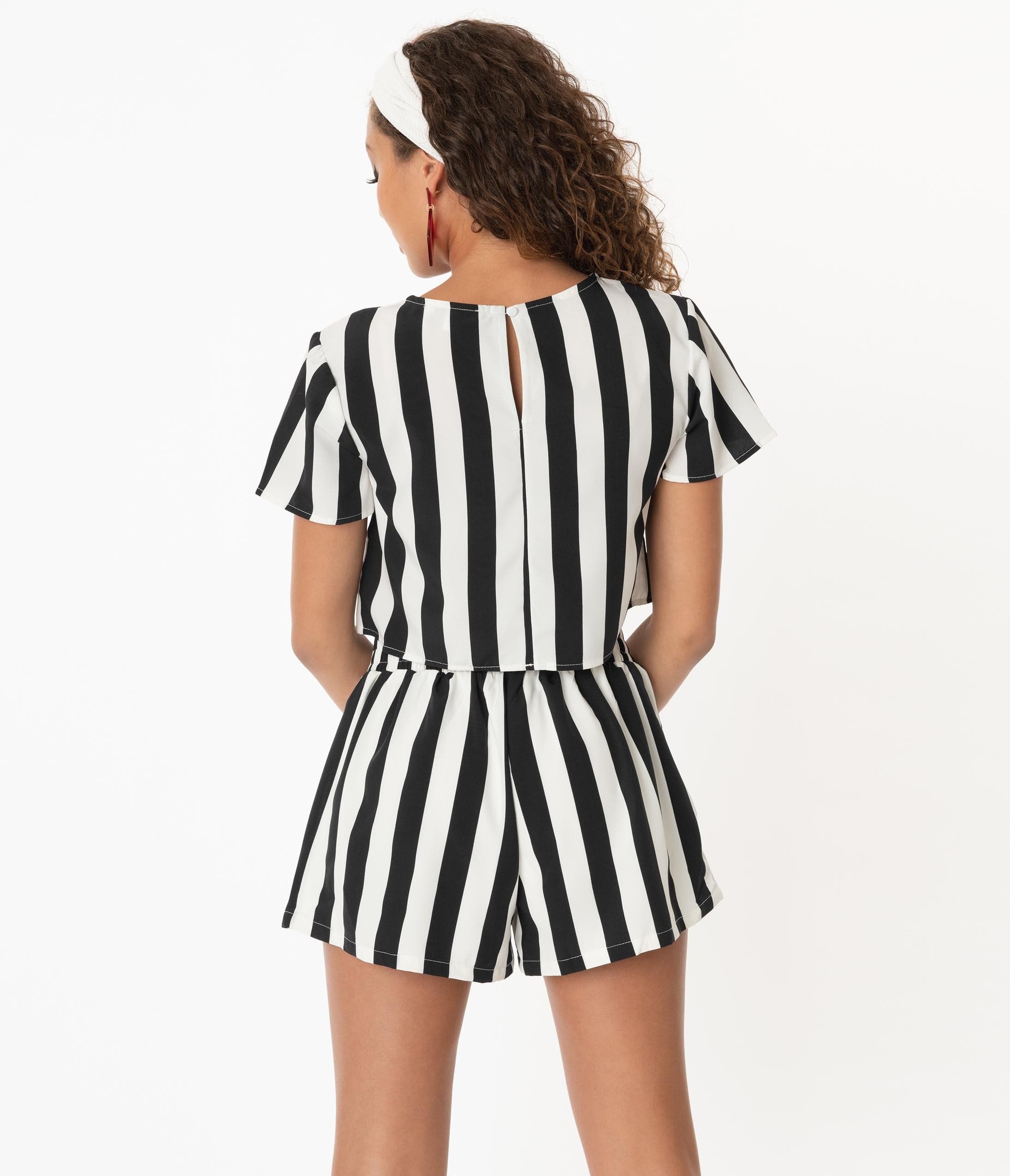 black and white striped two piece set