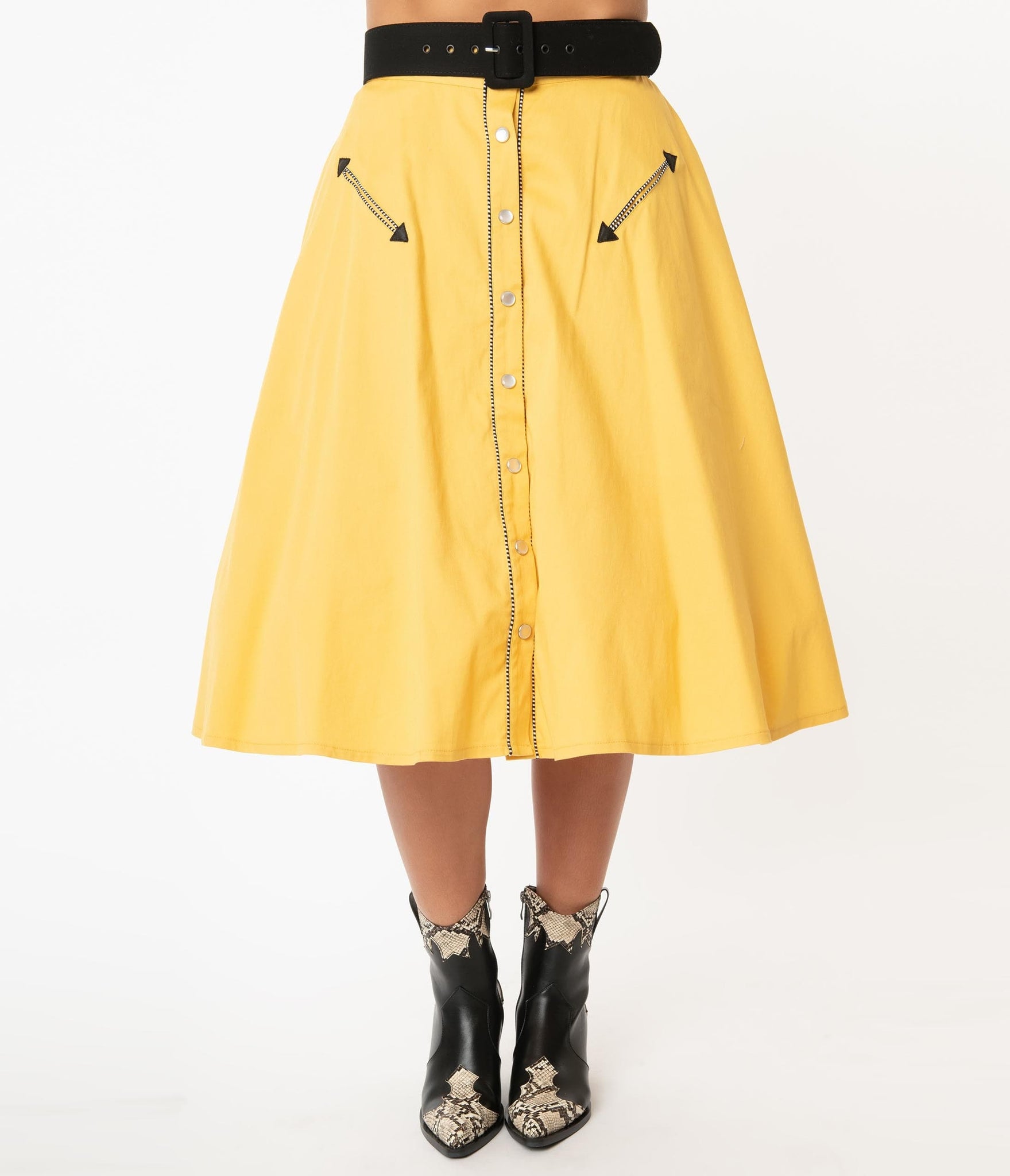 Unique Vintage Mustard Yellow Oakley Swing Skirt