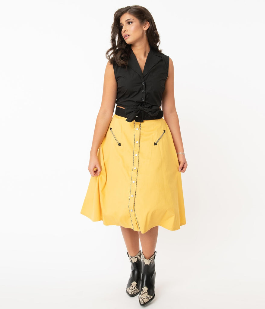 Unique Vintage Mustard Oakley Swing Skirt