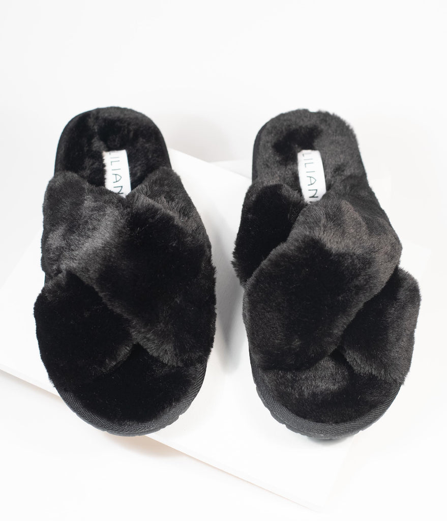 fuzzy strap slippers