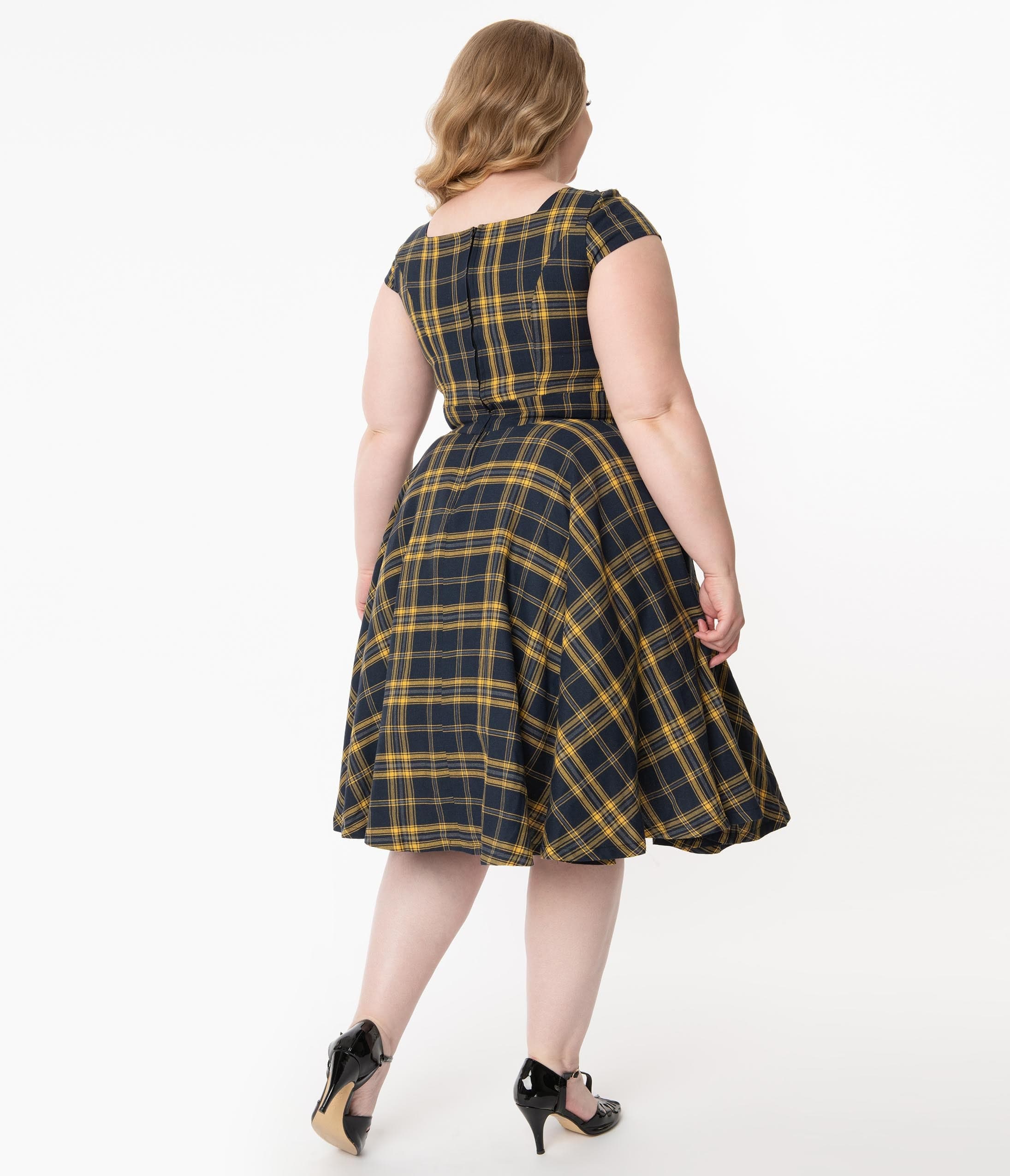 navy blue and yellow plus size dress