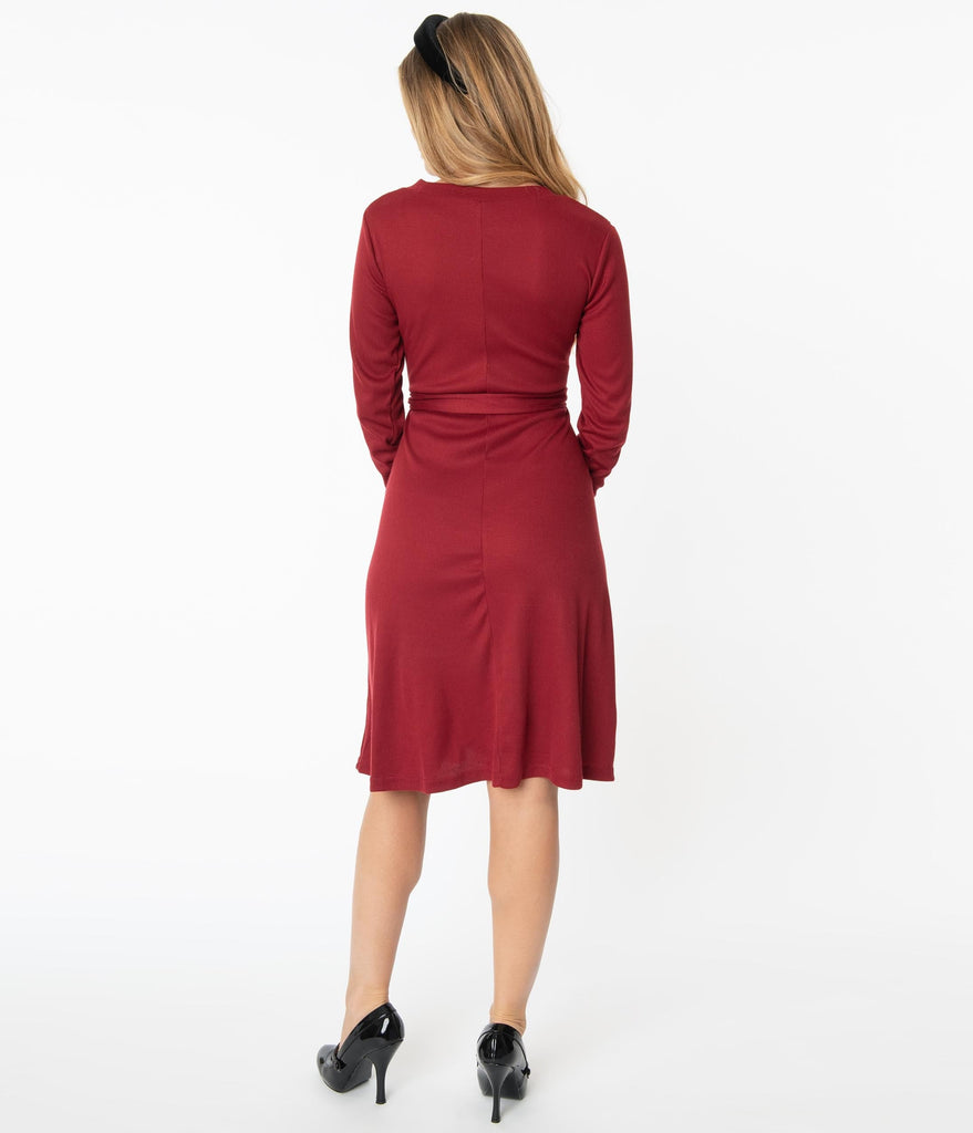 red ribbed sweater dress