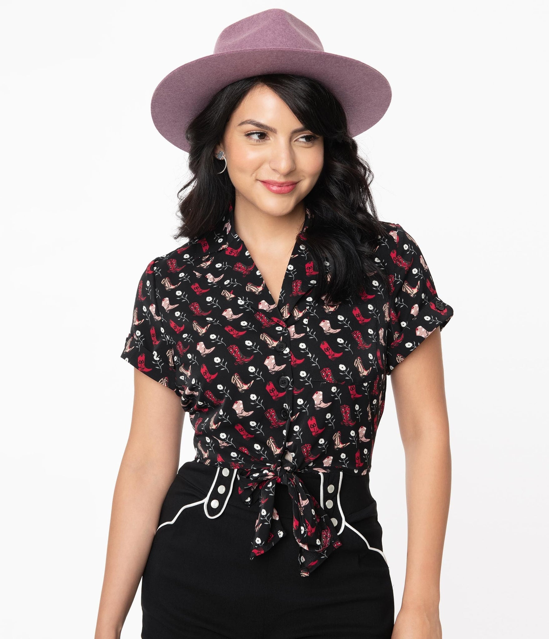 Unique Vintage Cowgirl Boots Print Shirley Crop Top