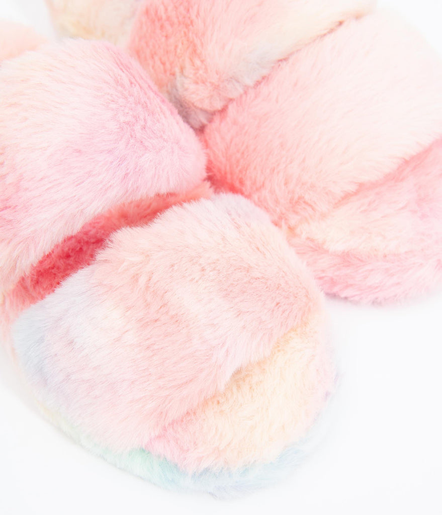 rainbow fuzzy slippers