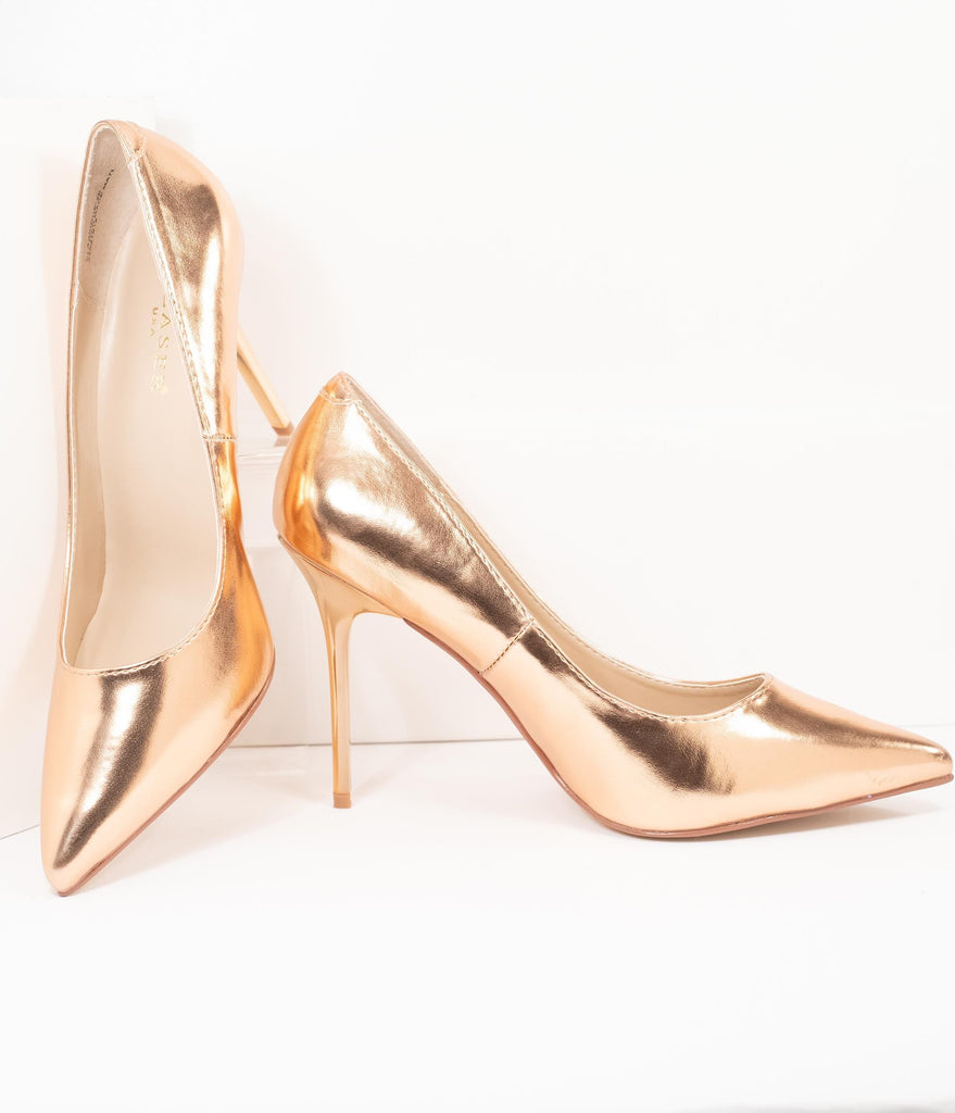 gold pointed toe heels