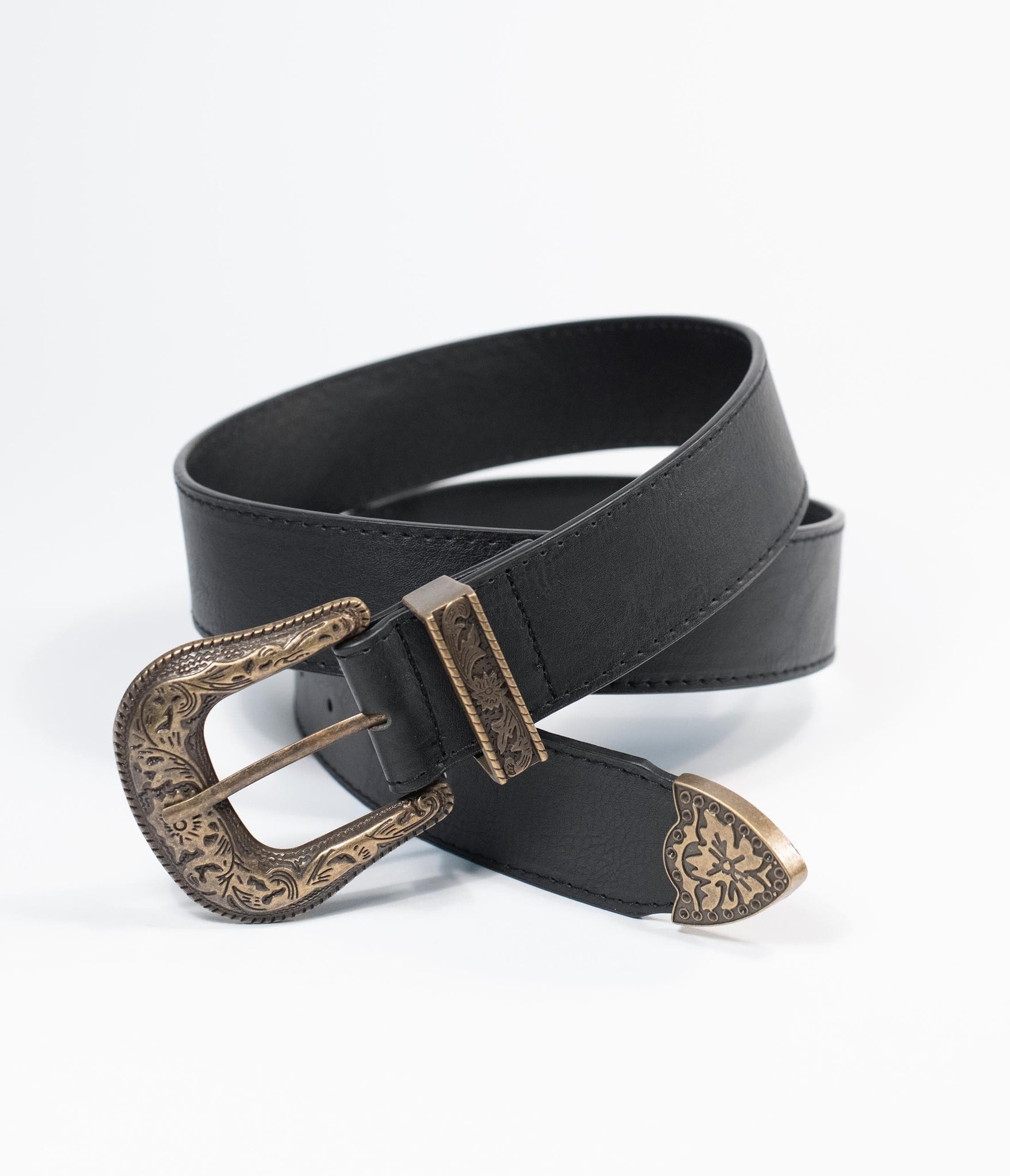 Black Leatherette Western Buckle Belt