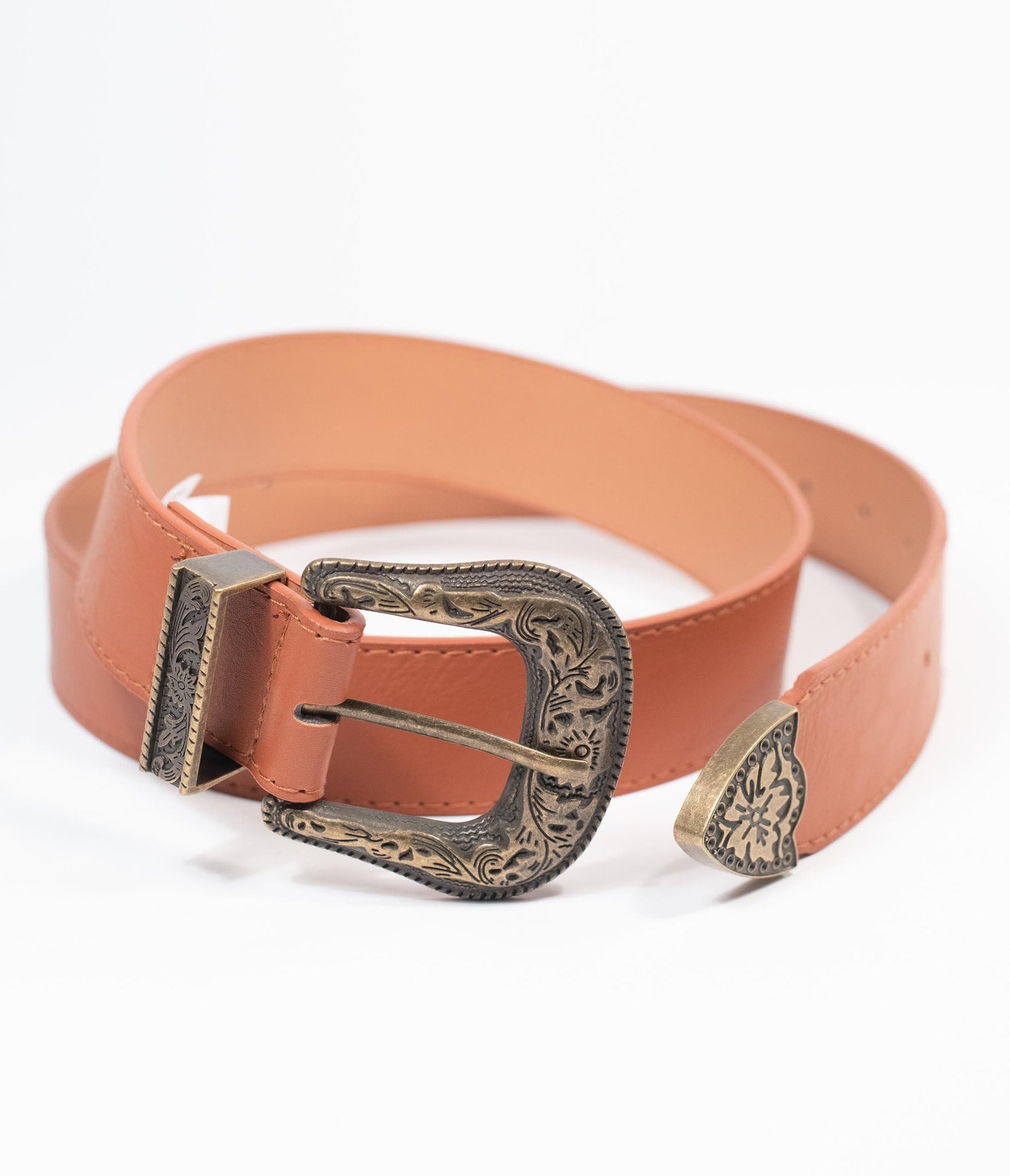 Brown Leatherette Western Buckle Belt