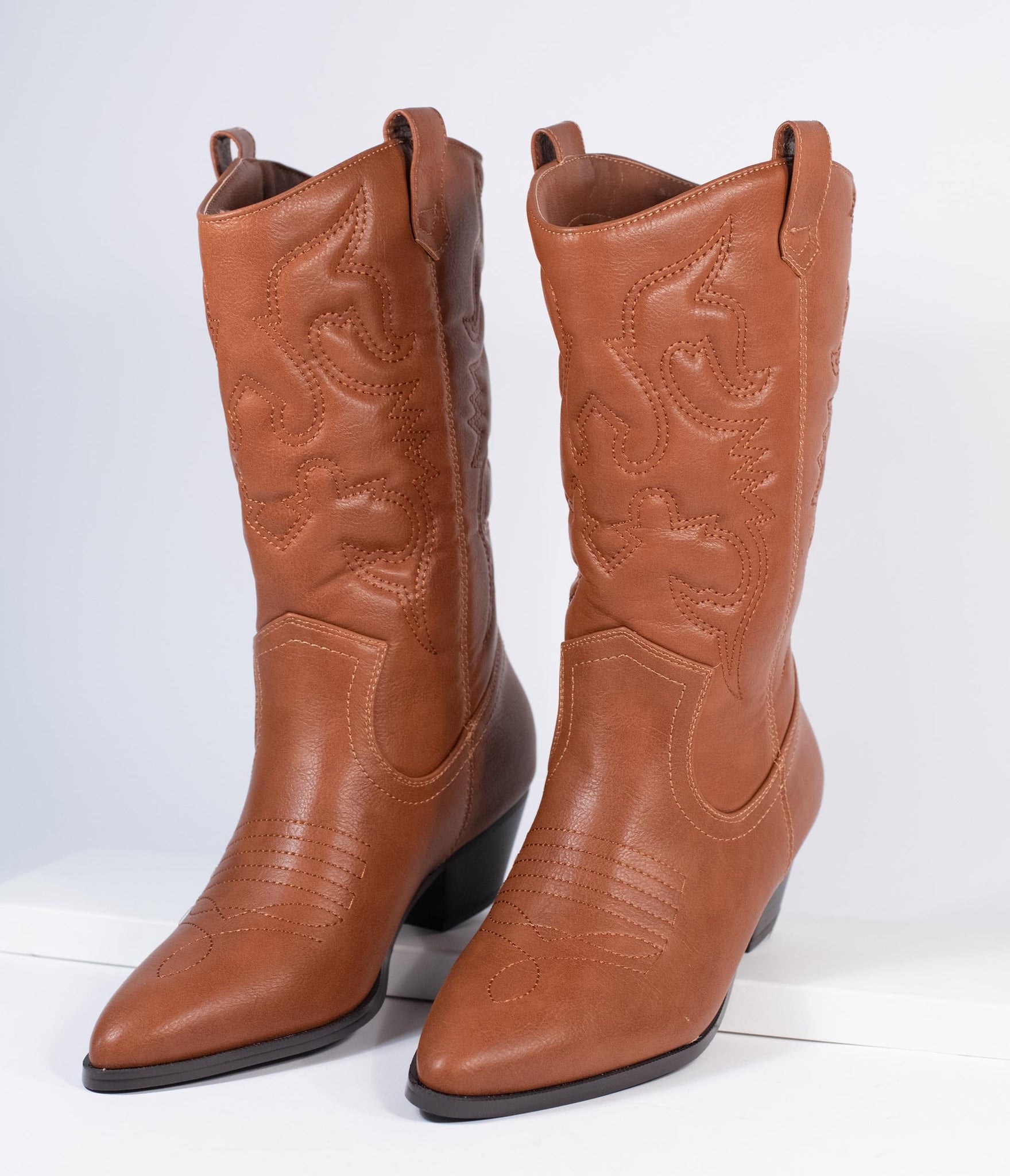 Tan Leatherette Western Cowboy Boots