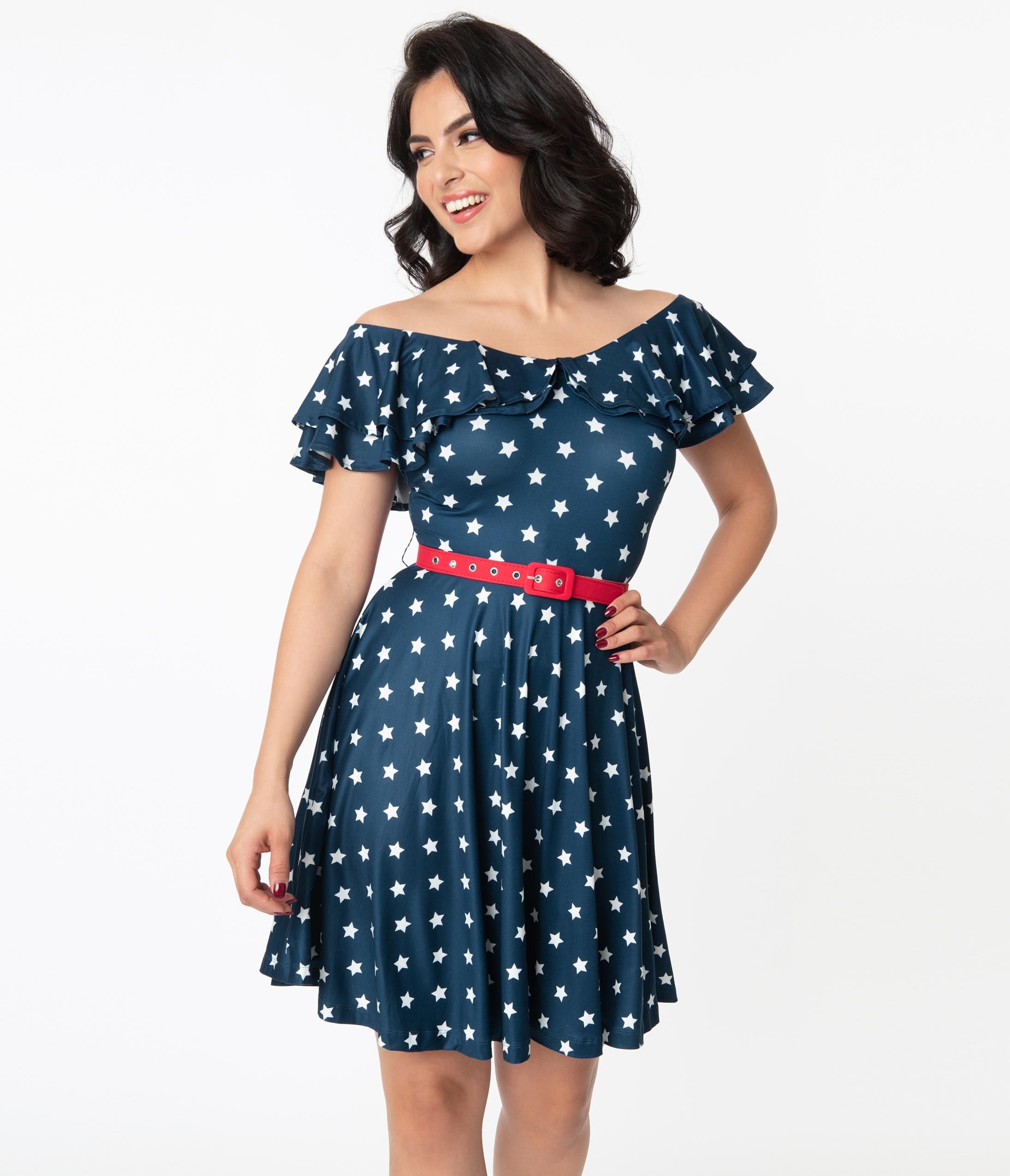 

Unique Vintage Navy & White Stars Simone Fit & Flare Dress