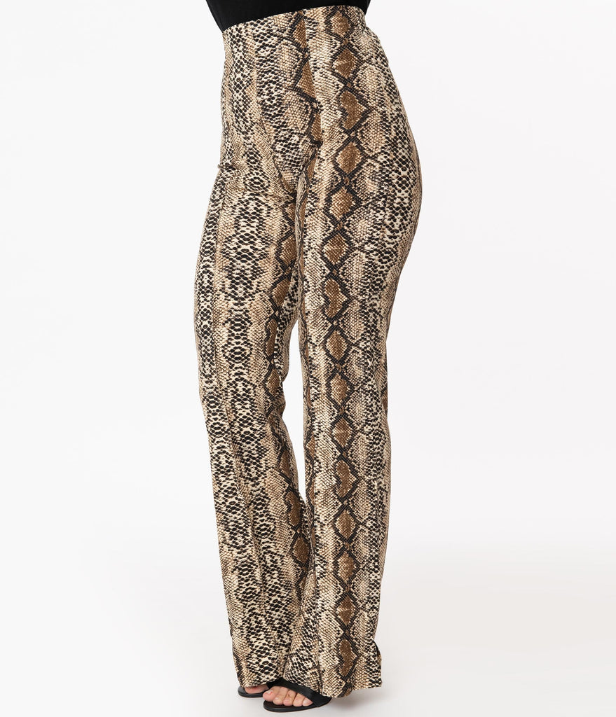 snakeskin flare pants