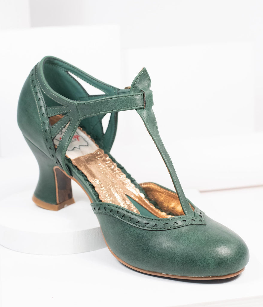 green t strap heels