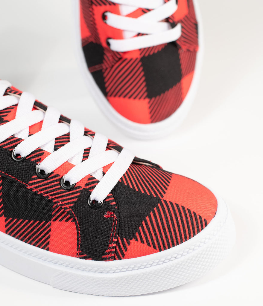 red and black buffalo plaid shoes