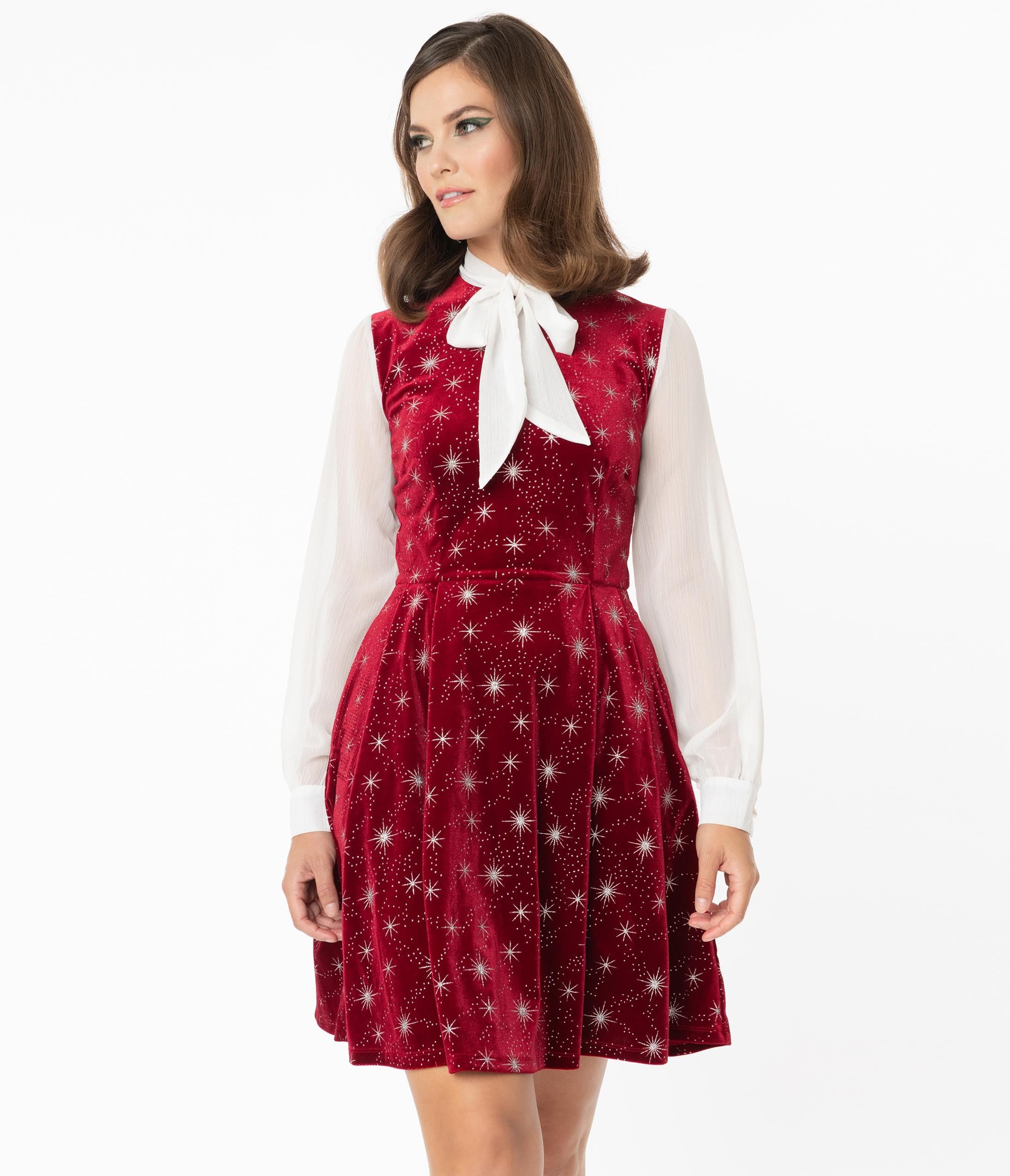 

Smak Parlour Burgundy Velvet Stardust She.e.o. Flare Dress