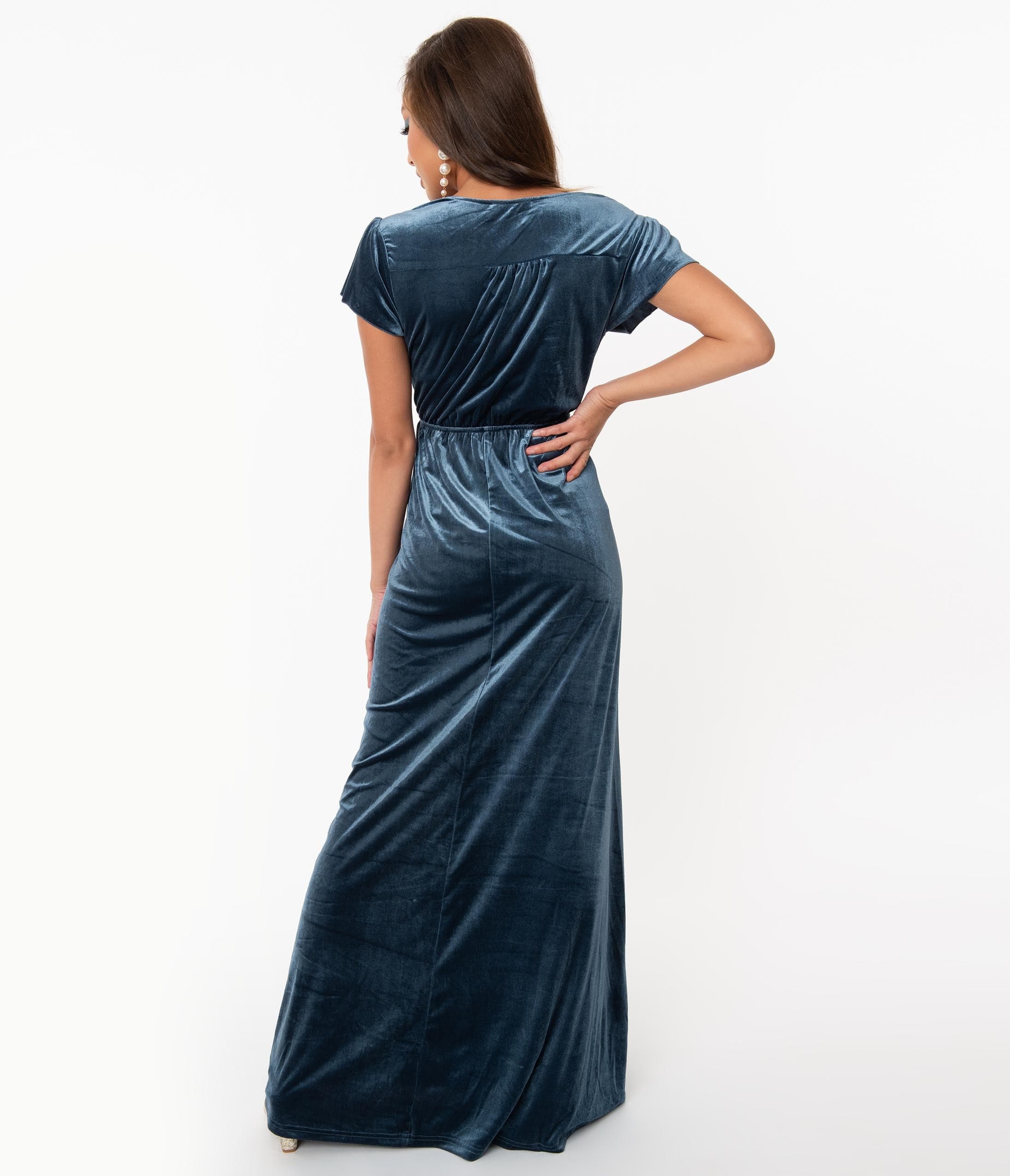 blue short sleeve maxi dress