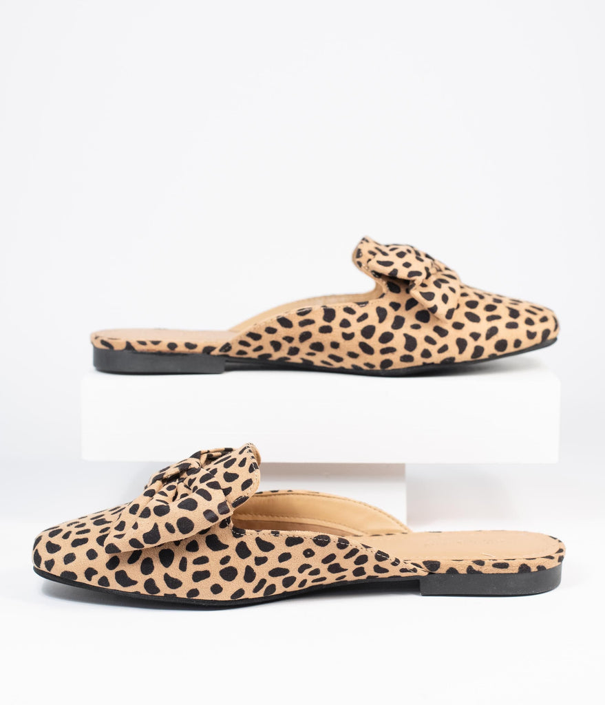 Cheetah Print Suede Bow Slip On Mules 