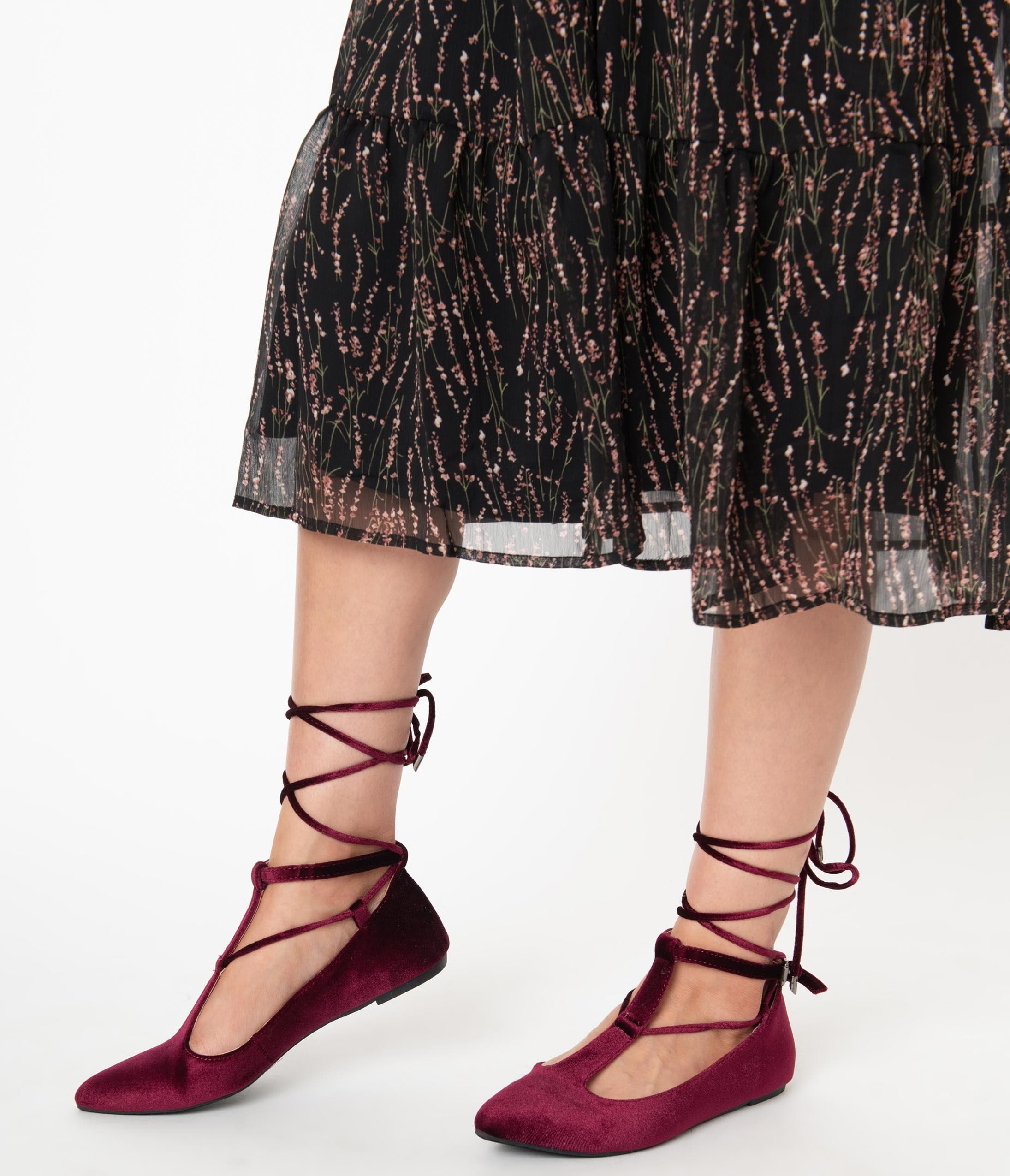 maroon lace up flats