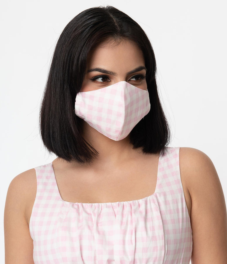 Magnolia Place Light Pink & White Gingham Face Mask