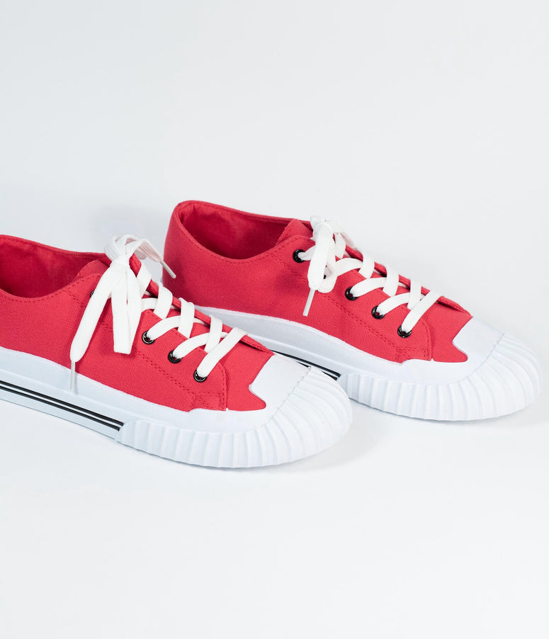 red leatherette lace up sneaker price