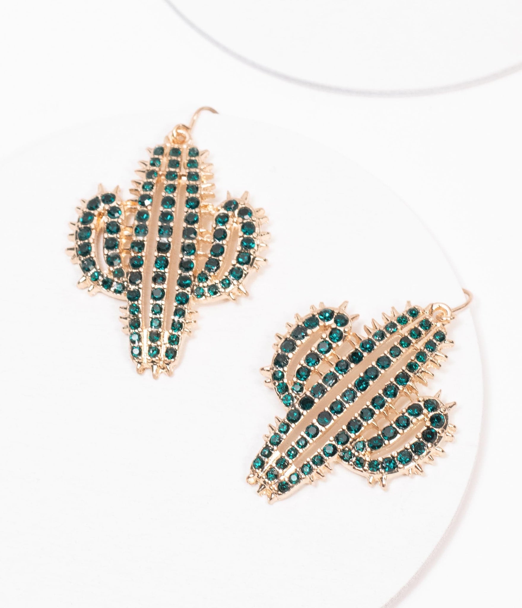 Gold & Green Rhinestone Cactus Earrings