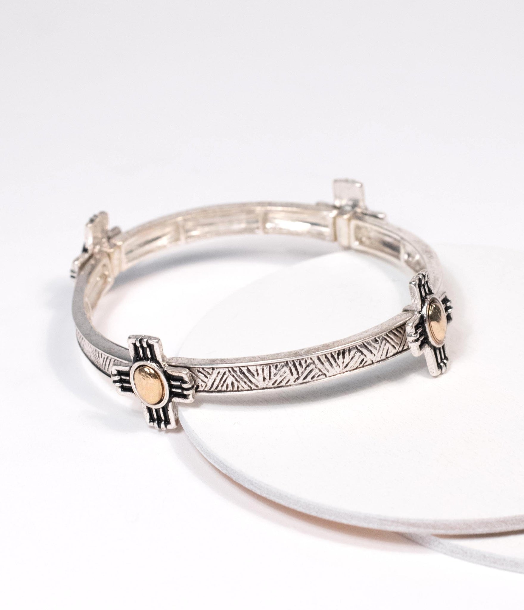 Silver Southwestern Cross Stretch Bangle