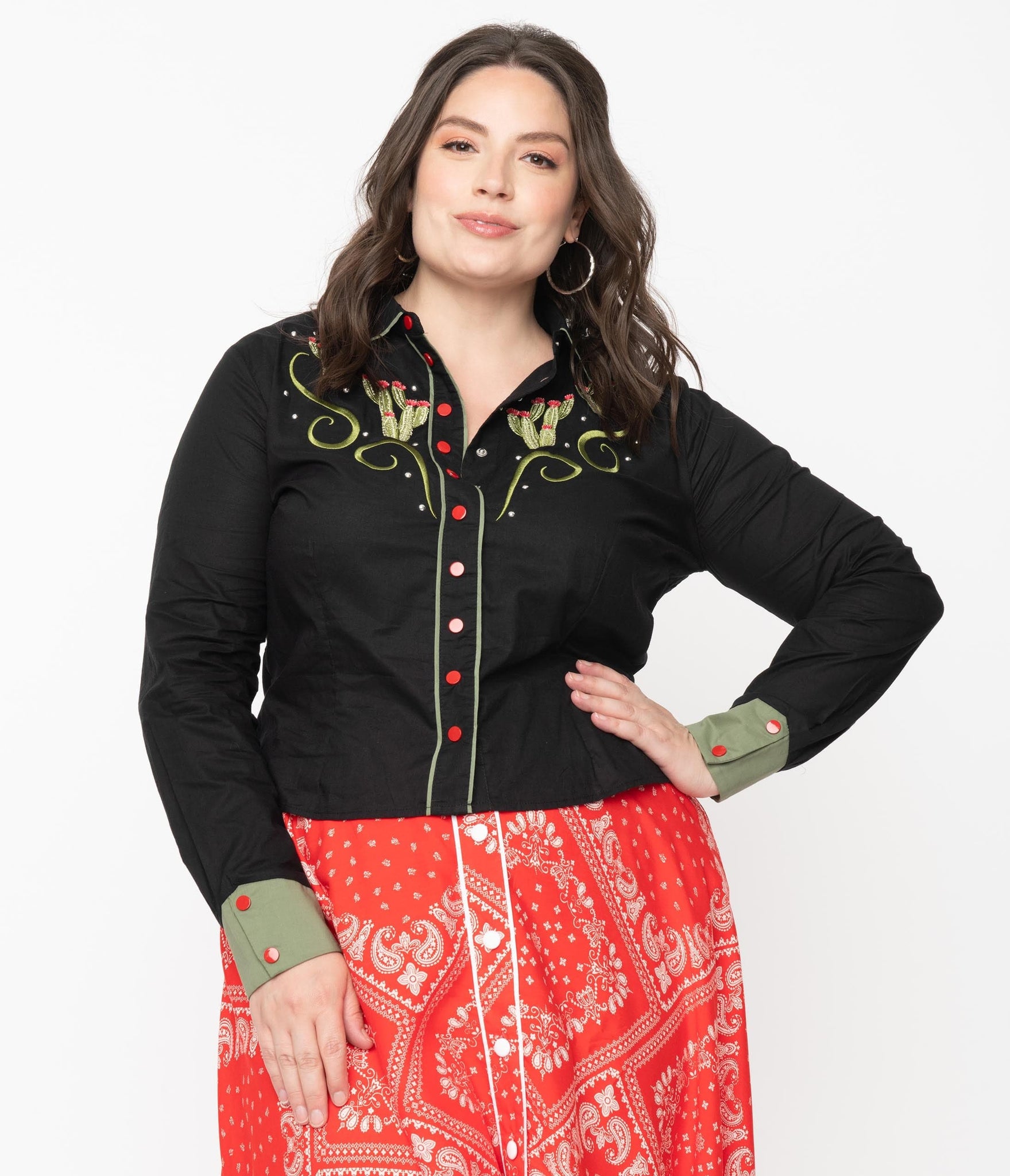 Collectif Plus Size Black Gemma Western Shirt