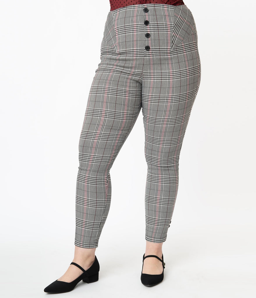 Unique Vintage Plus Size Glen Plaid High Waist Melody Pants