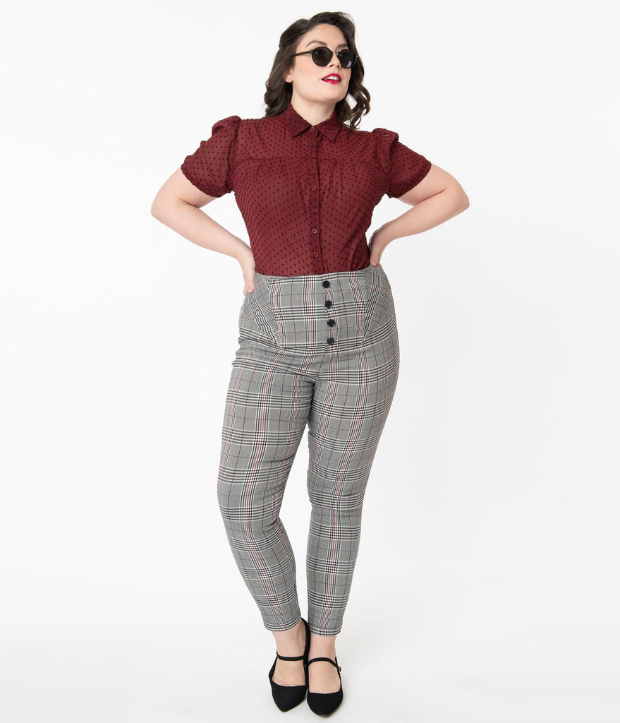 Unique Vintage Plus Size Glen Plaid High Waist Melody Pants