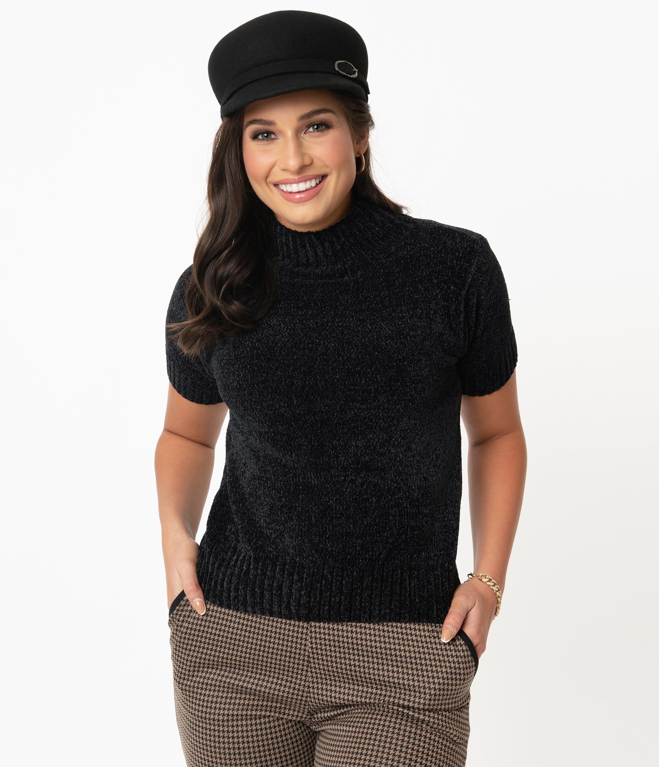 Black Plush Knit Sweater Top