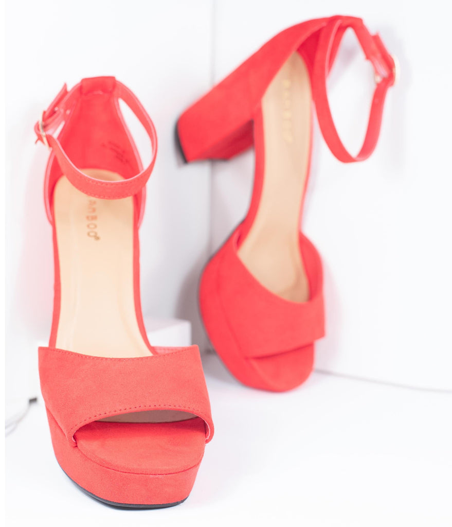 Red Suede Peep Toe Heels – Unique Vintage